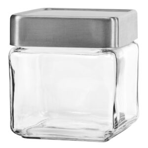 Acopa 40 oz. Clear Stackable Square Glass Jar