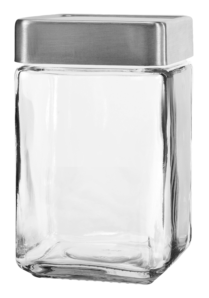 Anchor Hocking 85587R 1 Quart Stackable Square Clear Glass Storage Jar