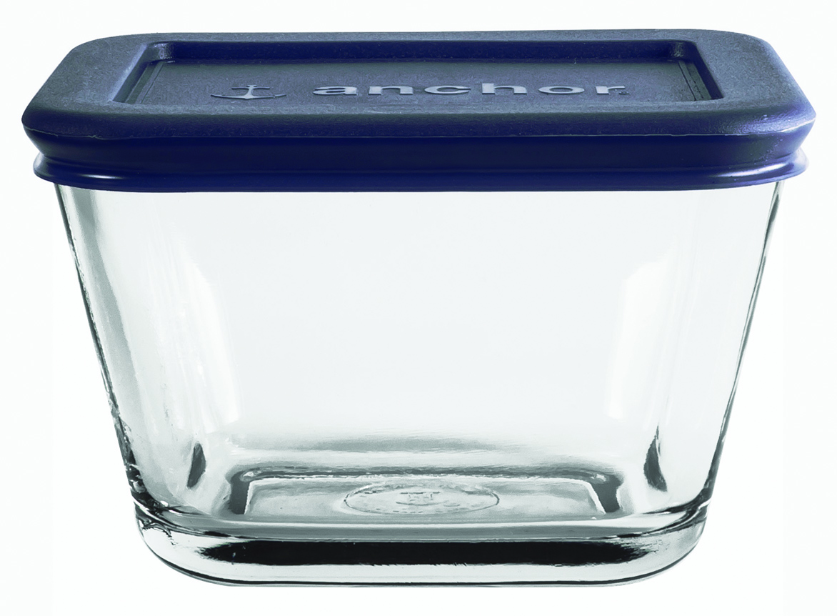 MealBox™ 5.8-cup Divided Glass Food Storage Container with Blue Lid