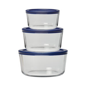 Anchor Hocking Classic 8 Piece Round Glass Food Storage Set with Navy Lids